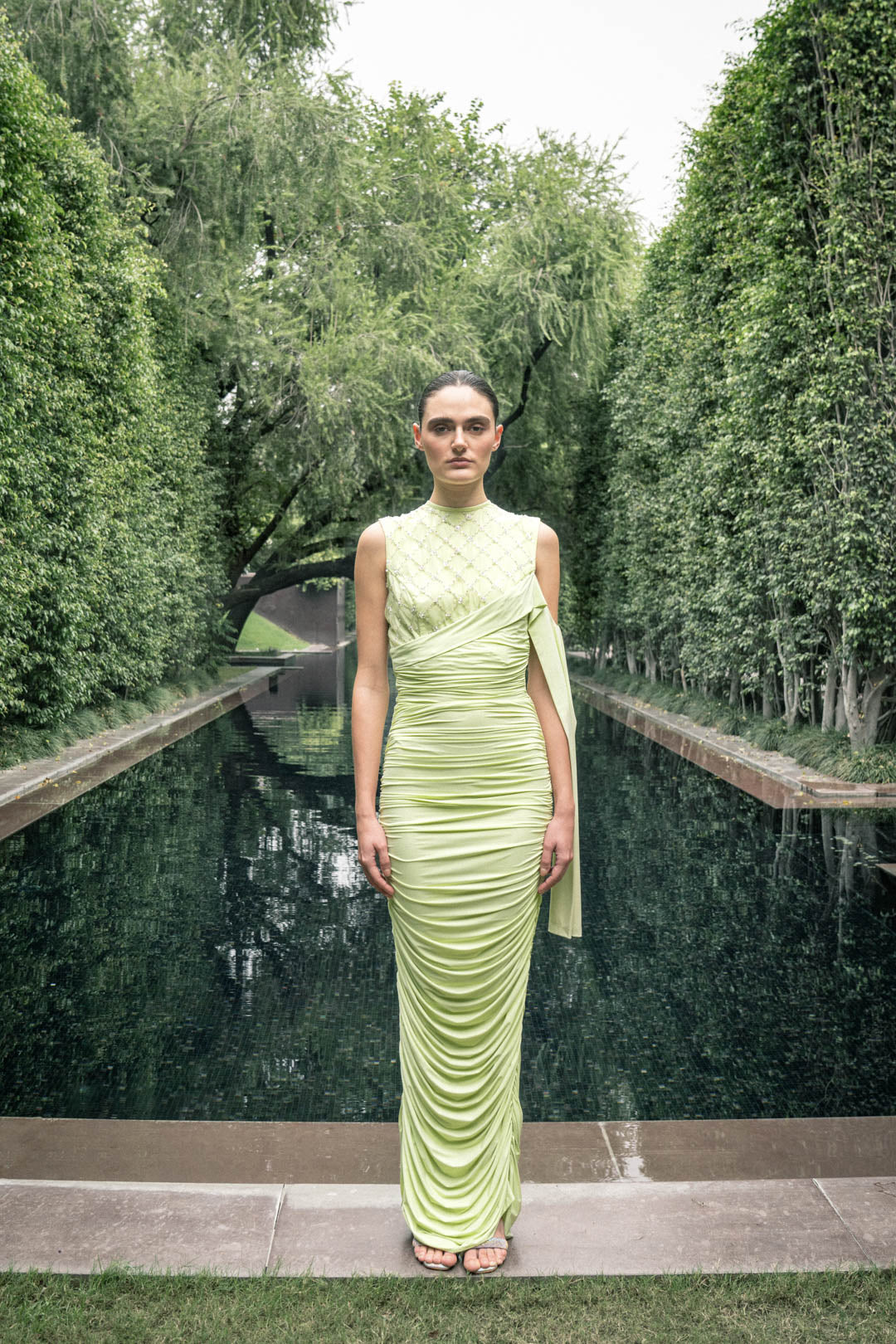 PASTEL LIME DRAPED GOWN