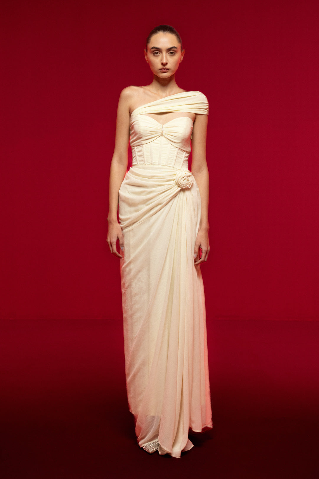 ONE-SHOULDER DRAPED MAXI DRESS