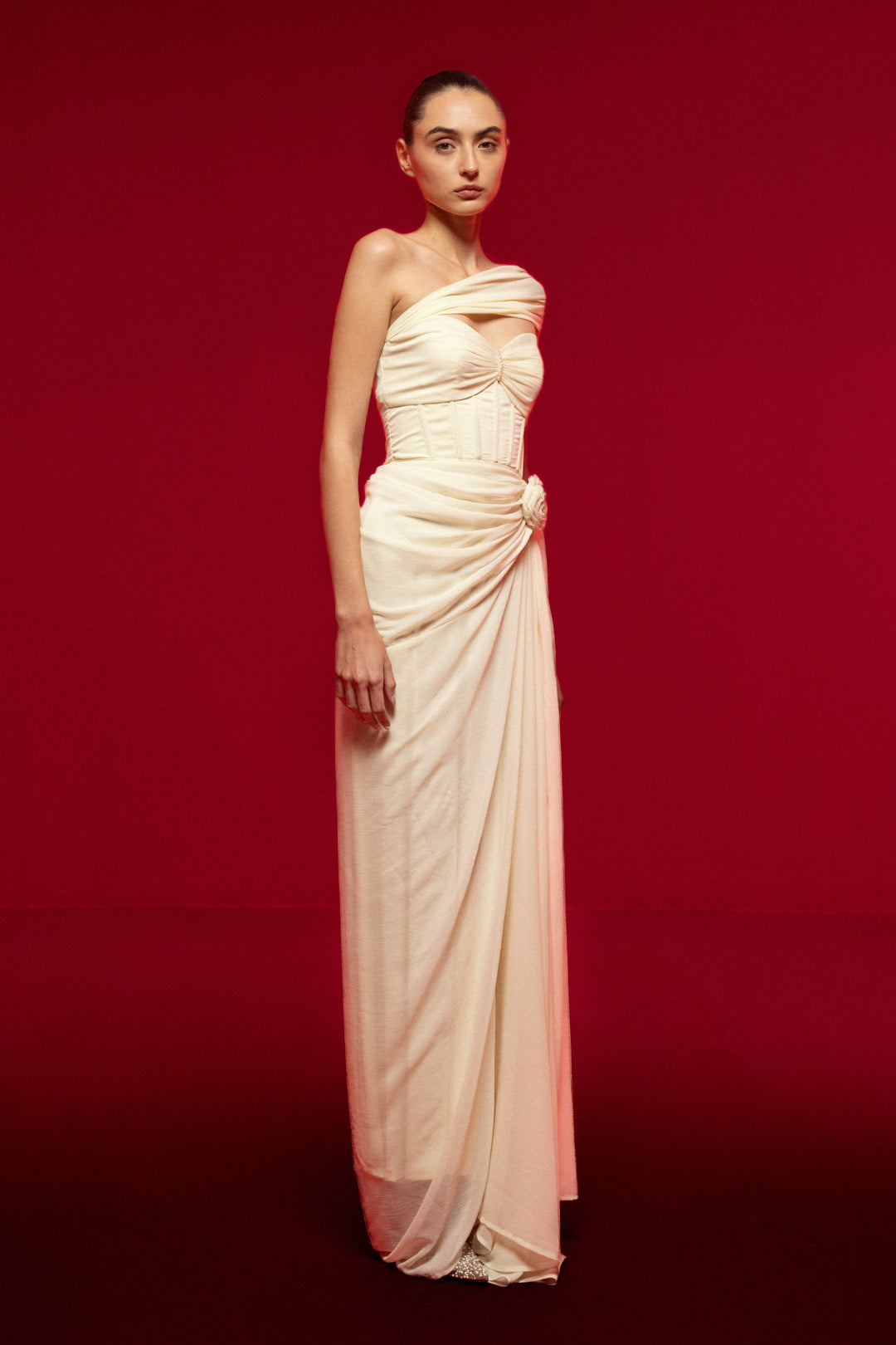 ONE-SHOULDER DRAPED MAXI DRESS