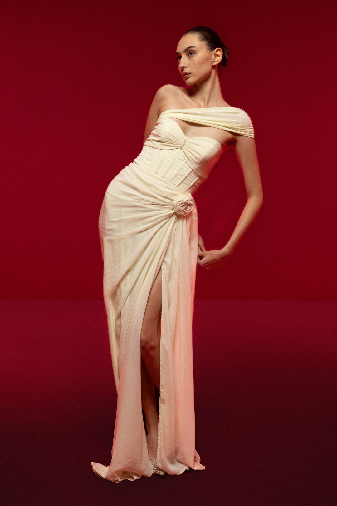 ONE-SHOULDER DRAPED MAXI DRESS