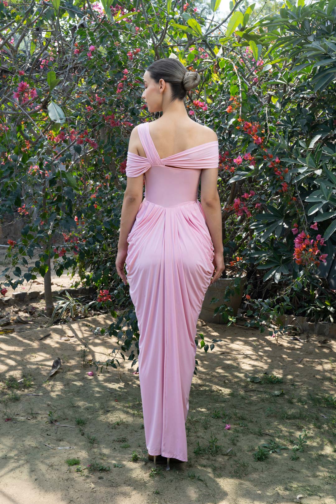 BLUSH FLORAL CORSET DRAPE GOWN