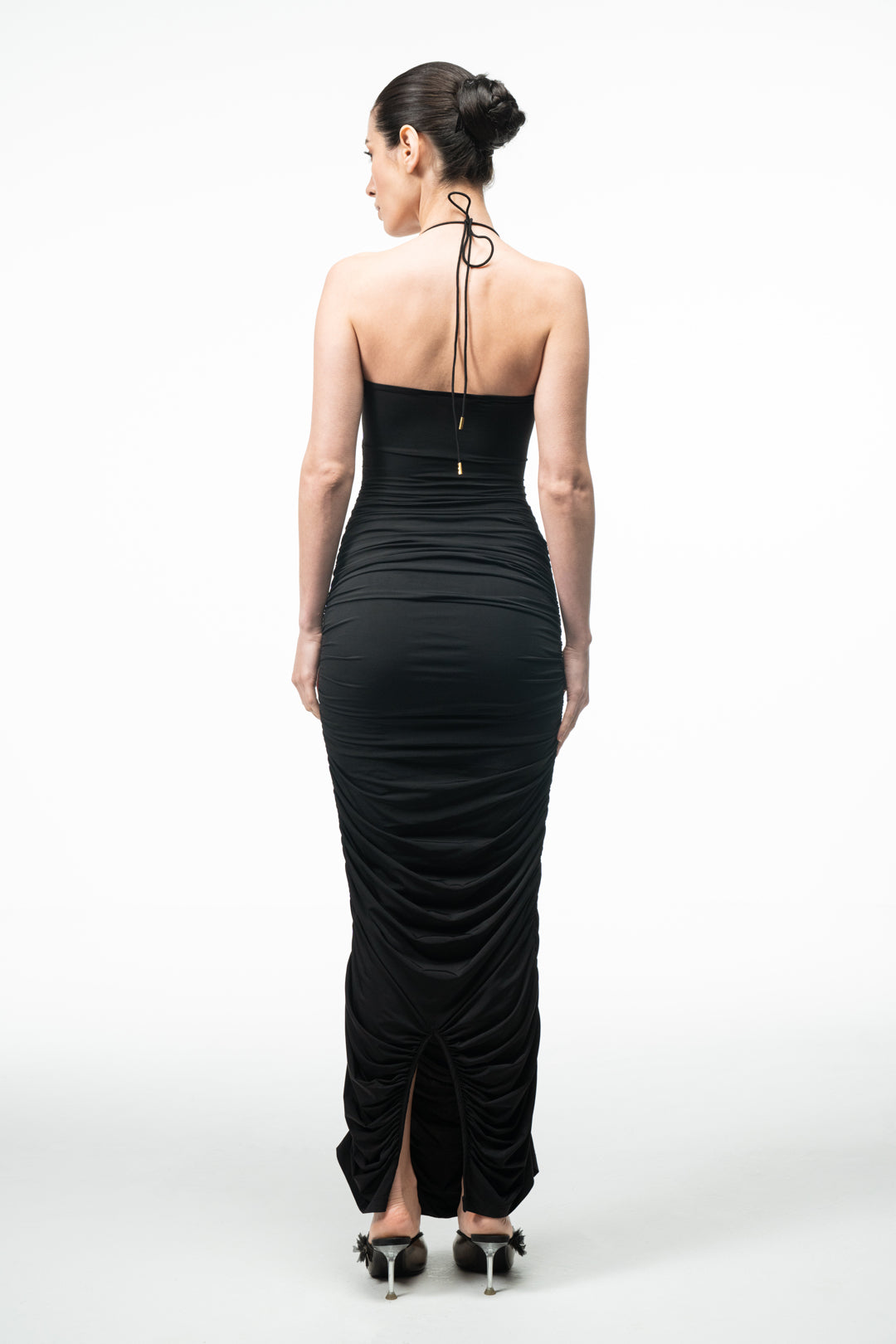 CUT-OUT HALTER MAXI DRESS WITH METAL TRIM