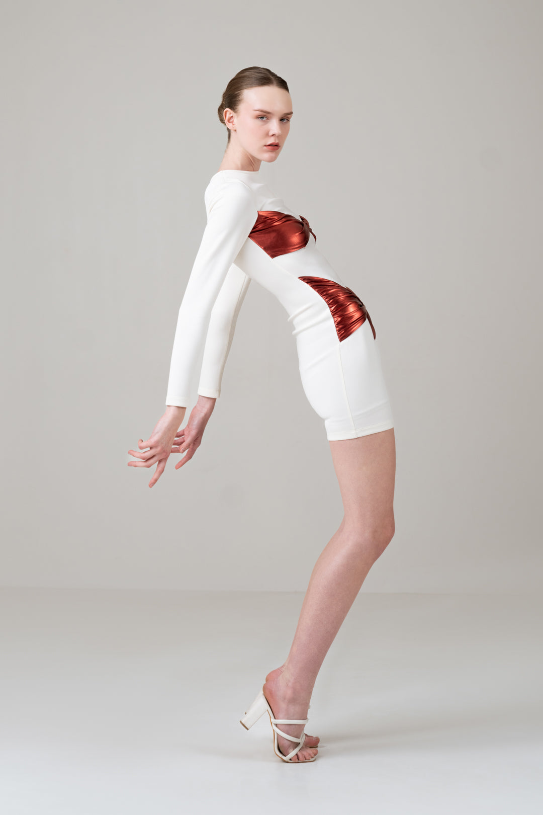 WHITE MINI DRESS WITH CONTRAST PANELLING