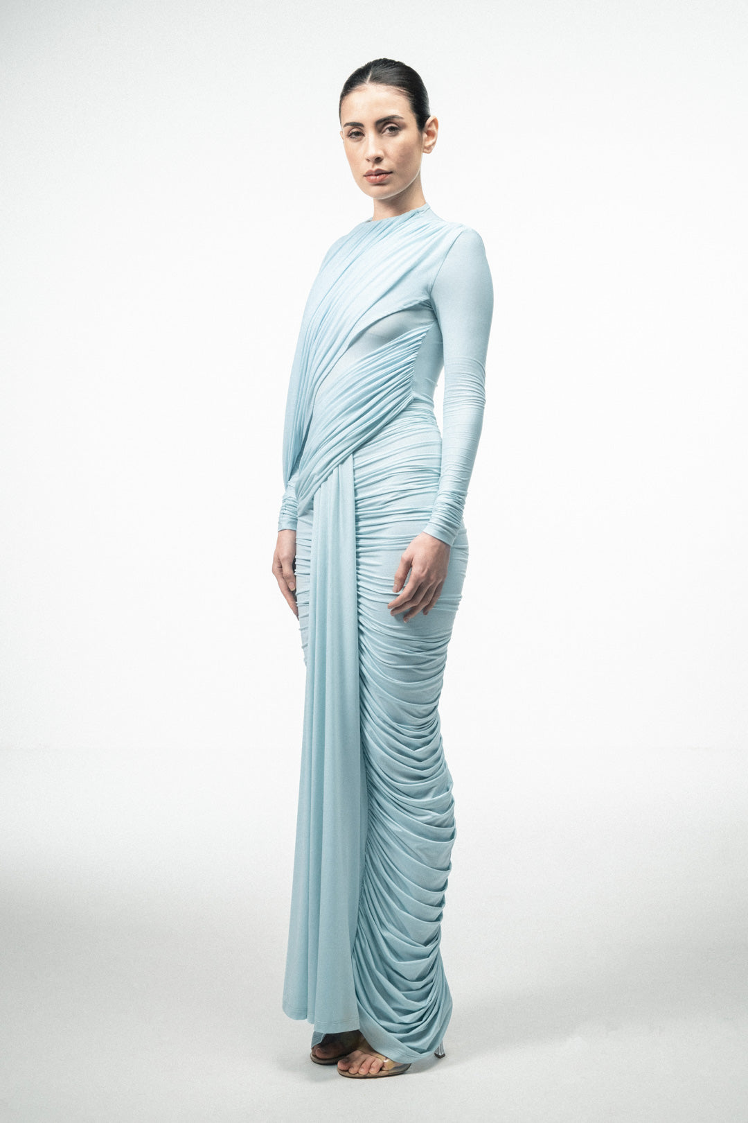 ICE BLUE DRAPED MAXI DRESS