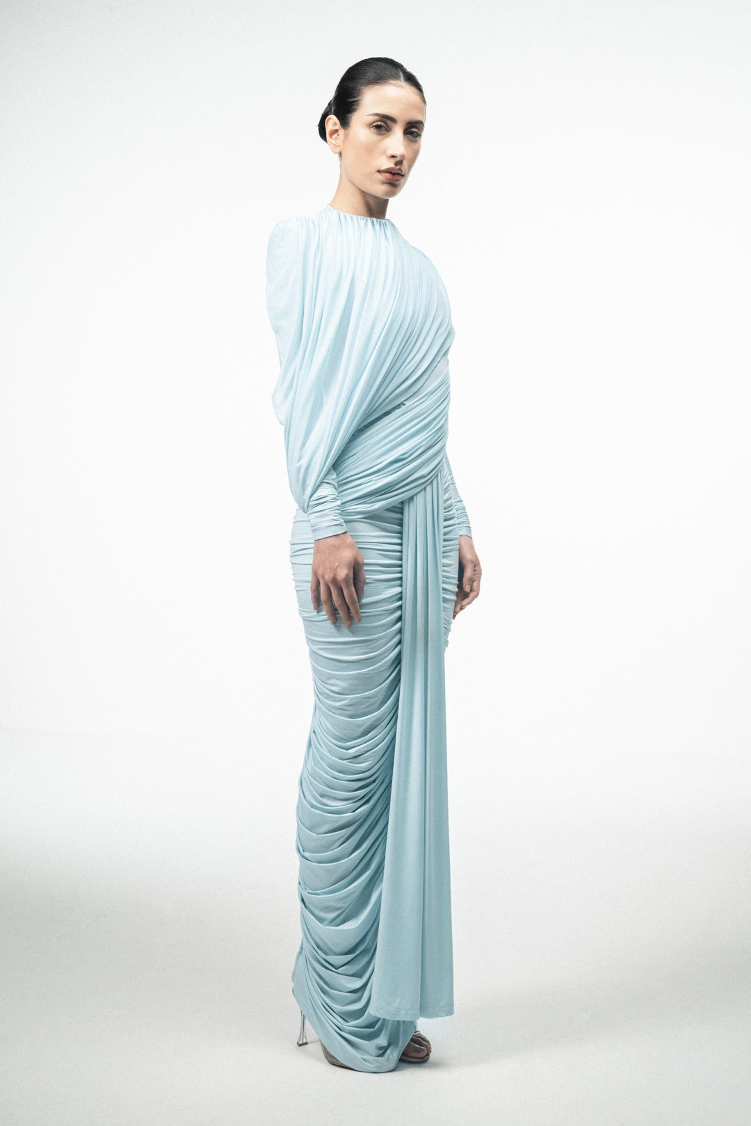 ICE BLUE DRAPED MAXI DRESS