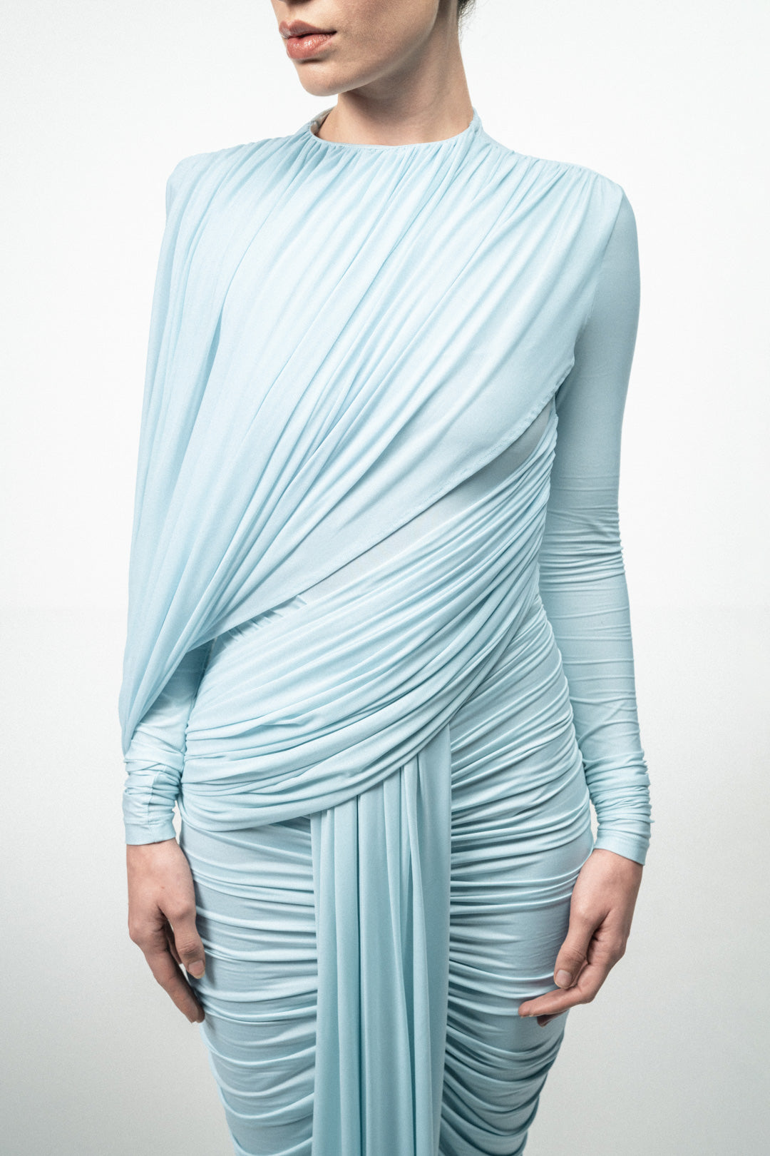 ICE BLUE DRAPED MAXI DRESS