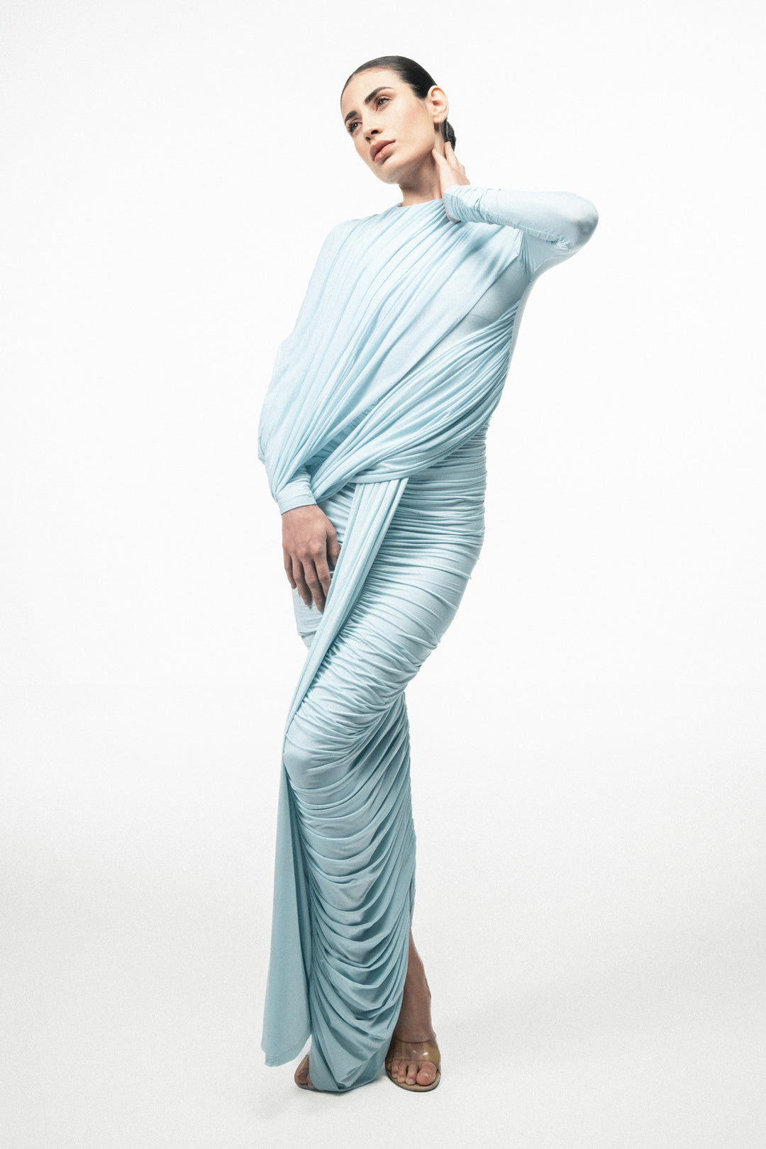 ICE BLUE DRAPED MAXI DRESS