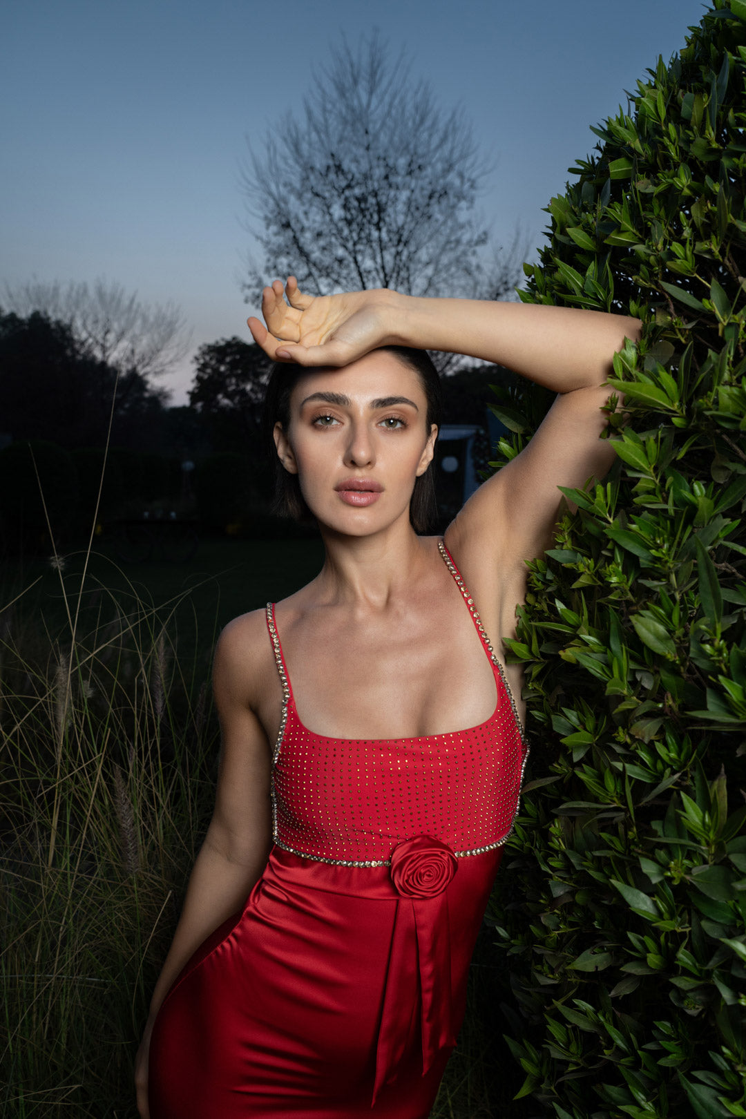 RED COLUMN MAXI DRESS