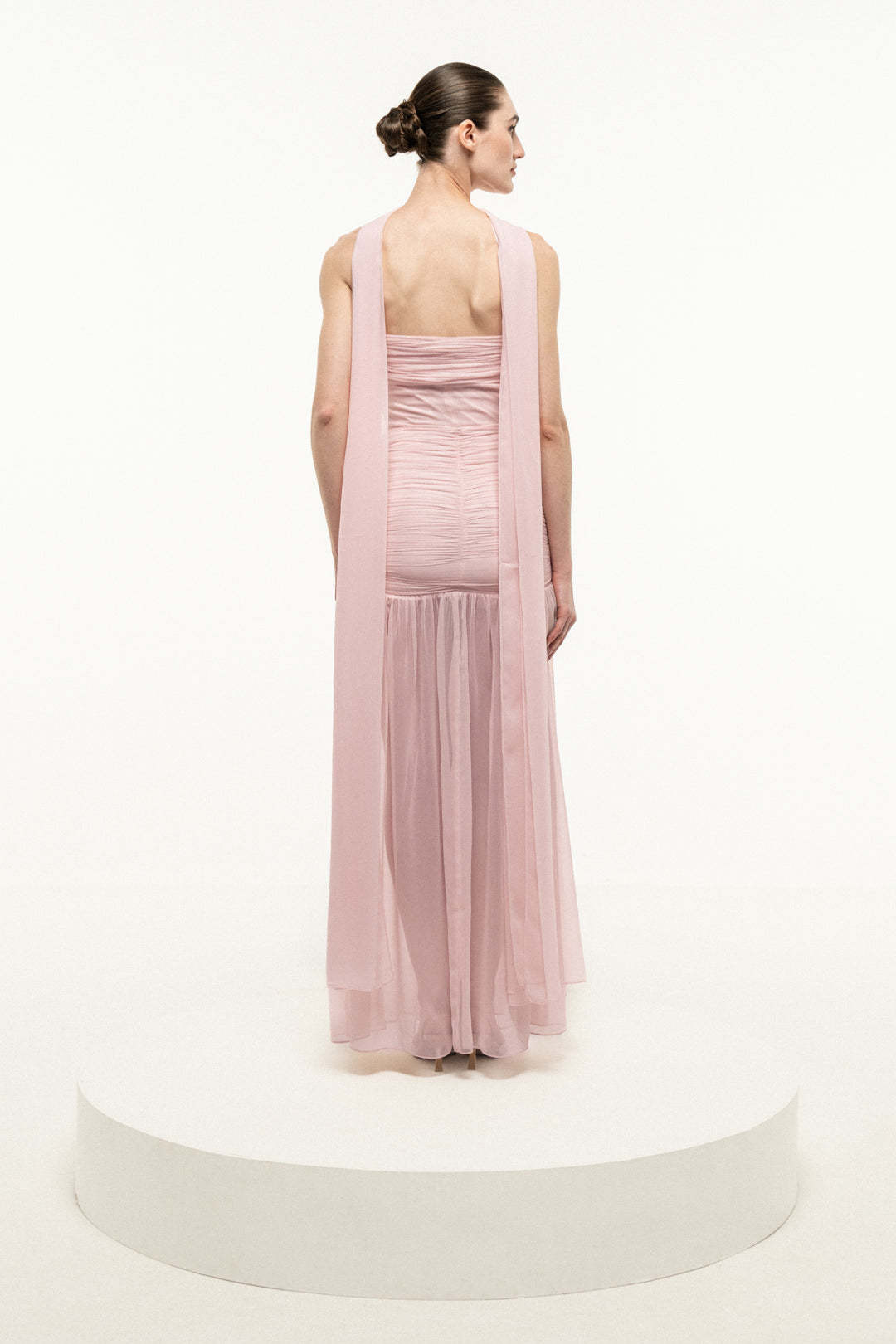 LIGHT PINK BONED STRAPLESS DRESS WITH STOLE