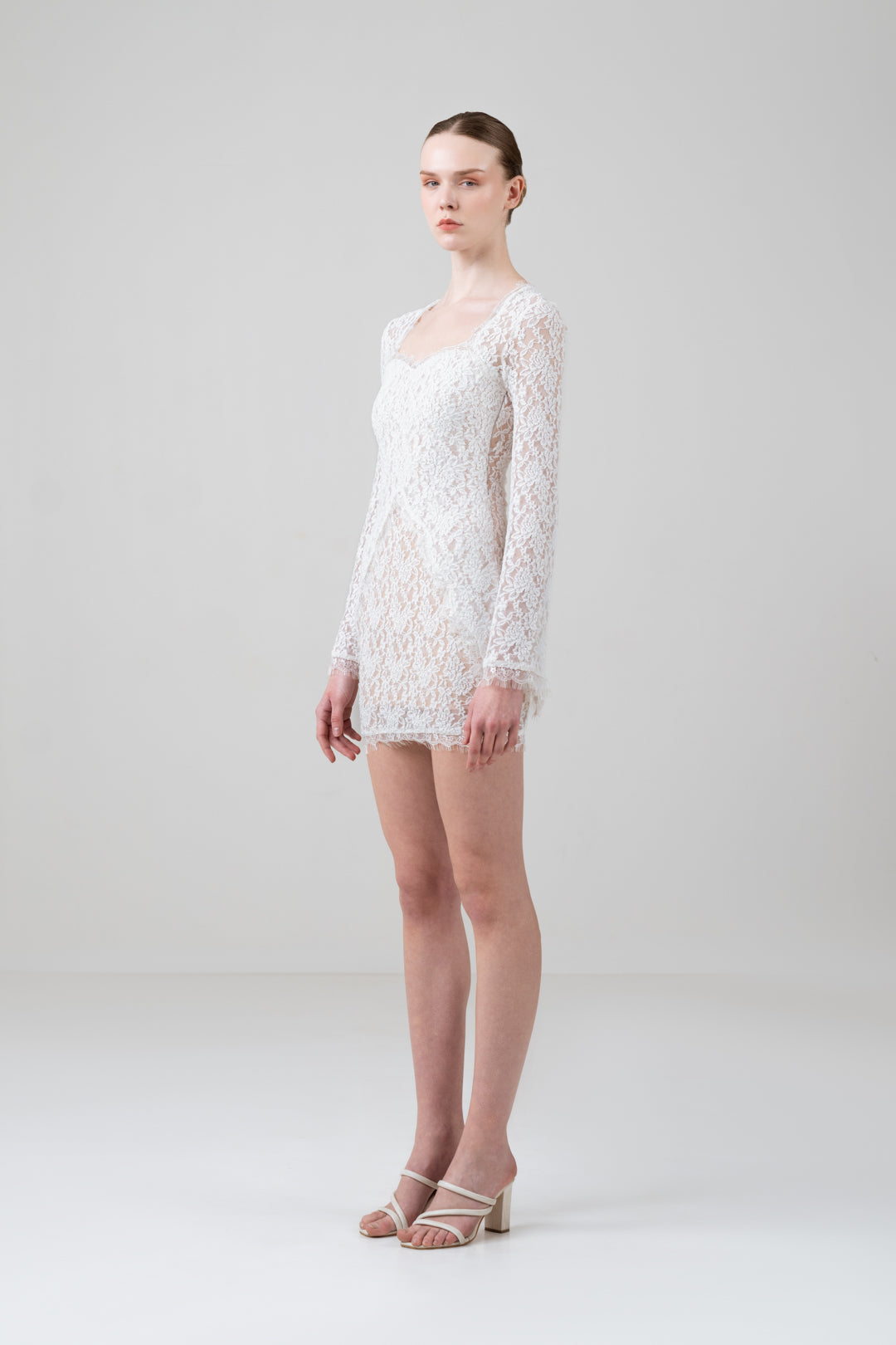 SCALLOP LACE MINI DRESS WITH ANGEL SLEEVES