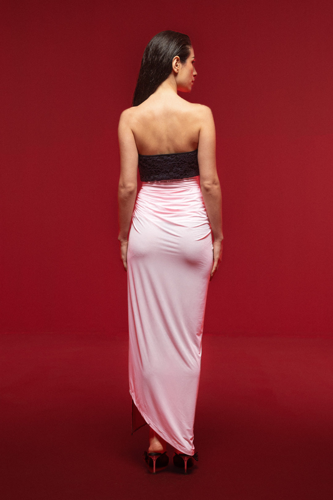 PINK BLACK SEQUIN BUST MAXI DRESS