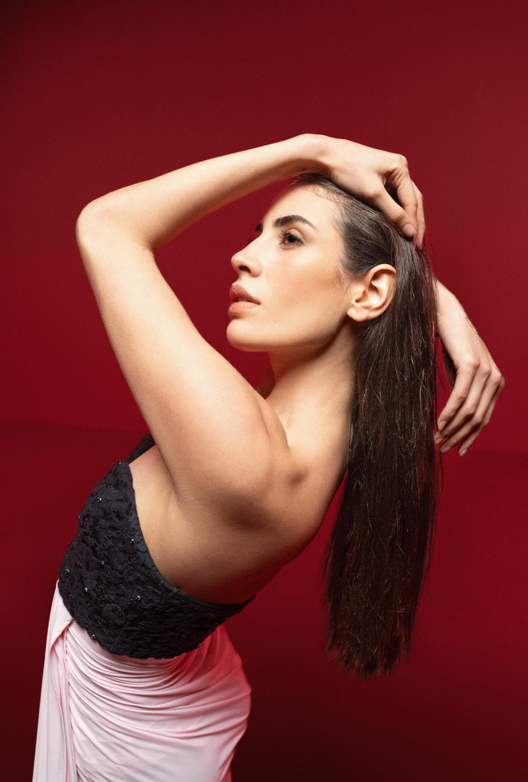 PINK BLACK SEQUIN BUST MAXI DRESS