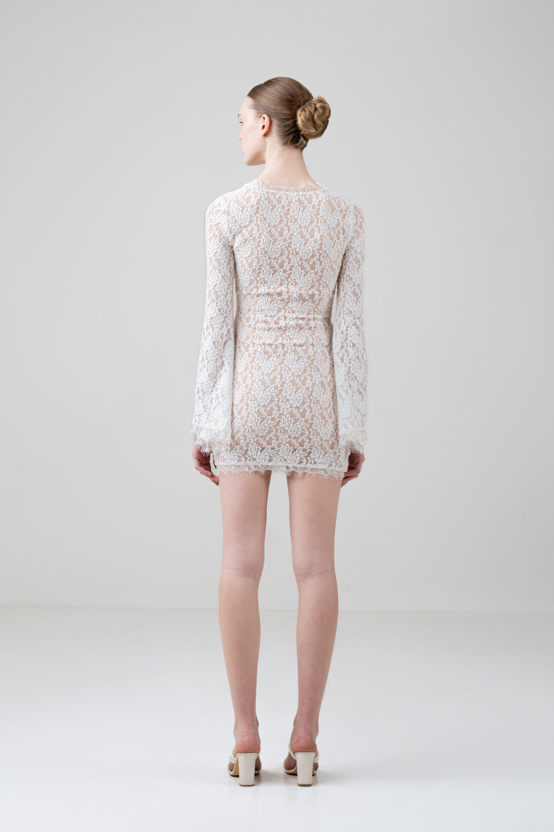 SCALLOP LACE MINI DRESS WITH ANGEL SLEEVES