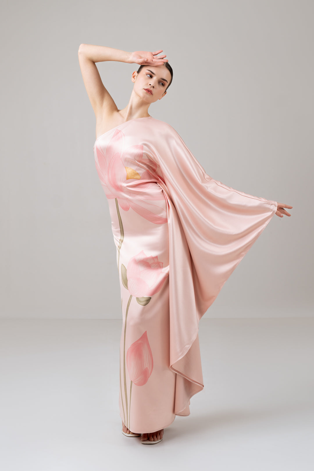 ONE SHOULDER LOTUS KAFTAN DRESS