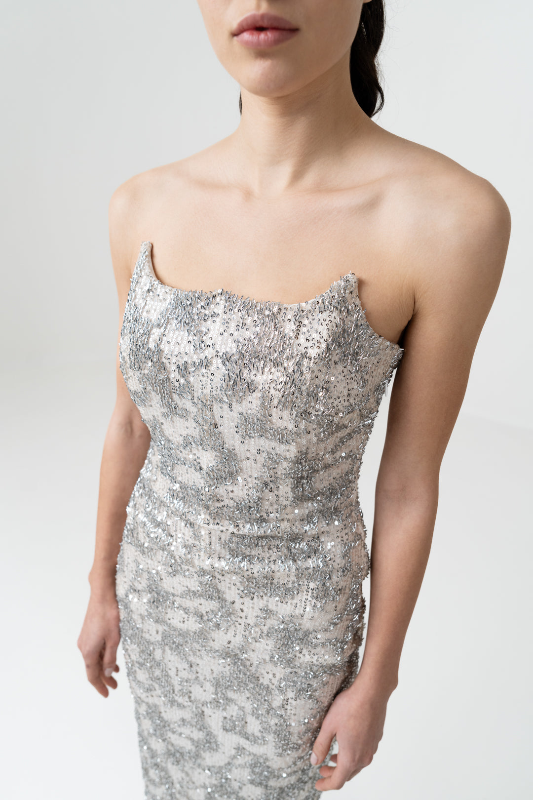 CORSETED SEQUIN BODYCON DRESS