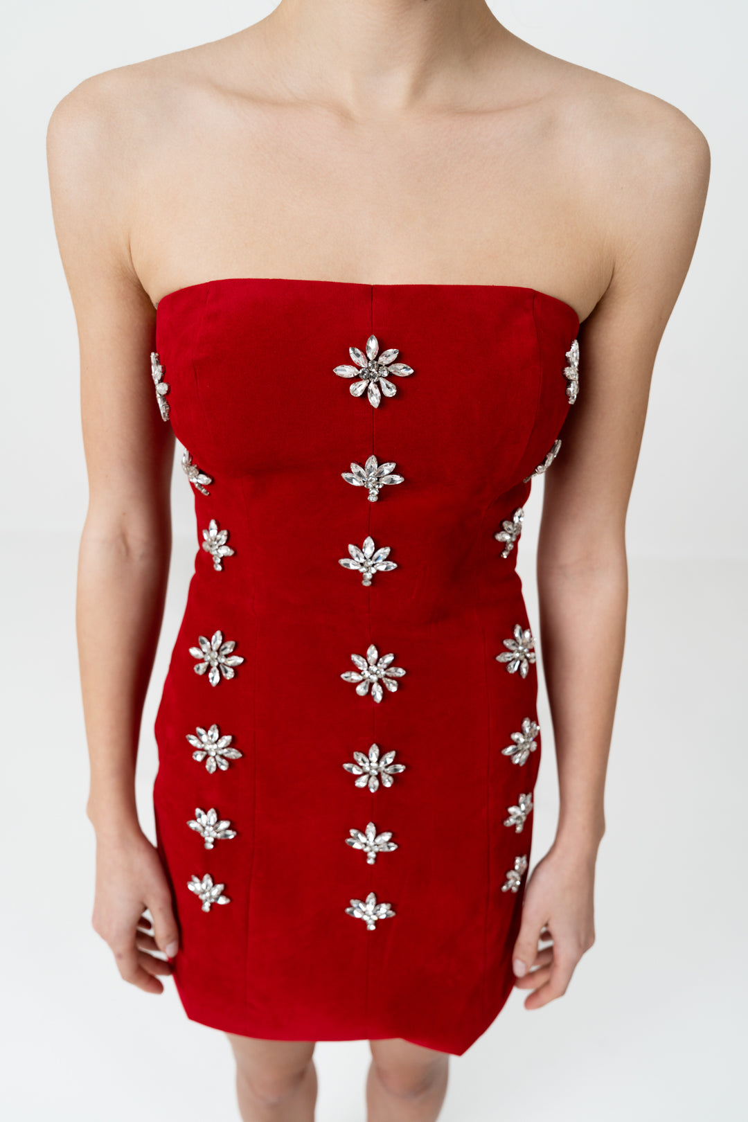 RED VELVET SNOWFLAKE EMBELLISHED MINI DRESS