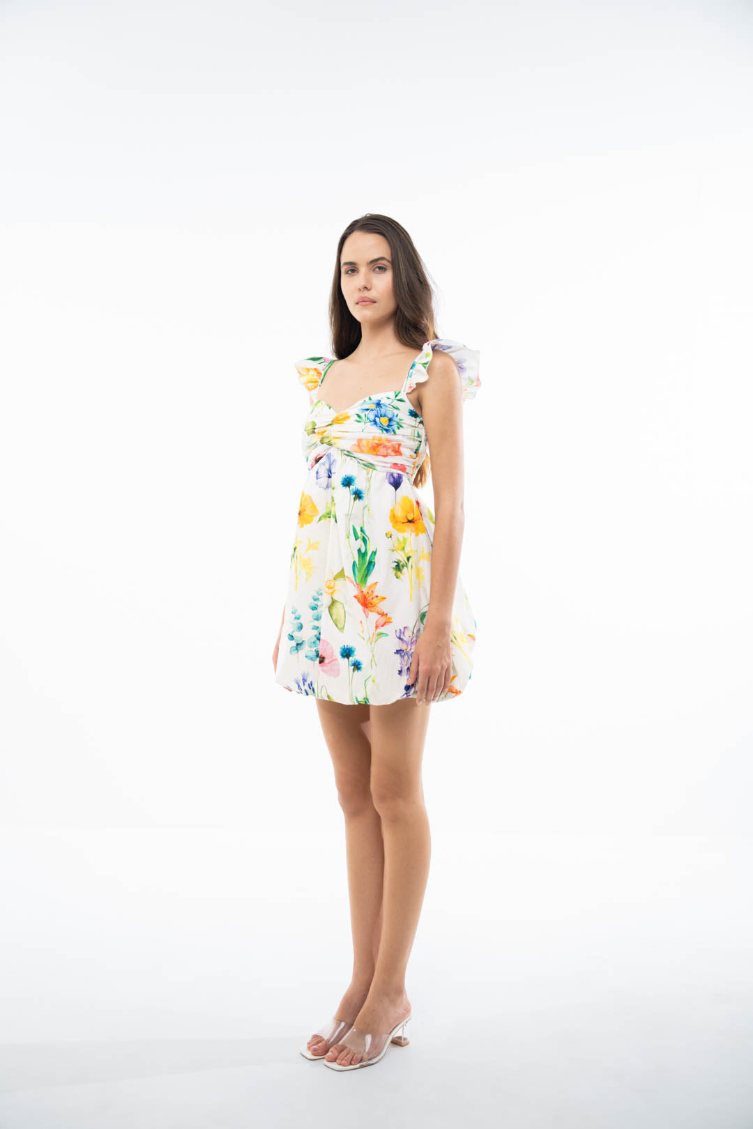 PRINTED BUBBLE-HEM DRESS