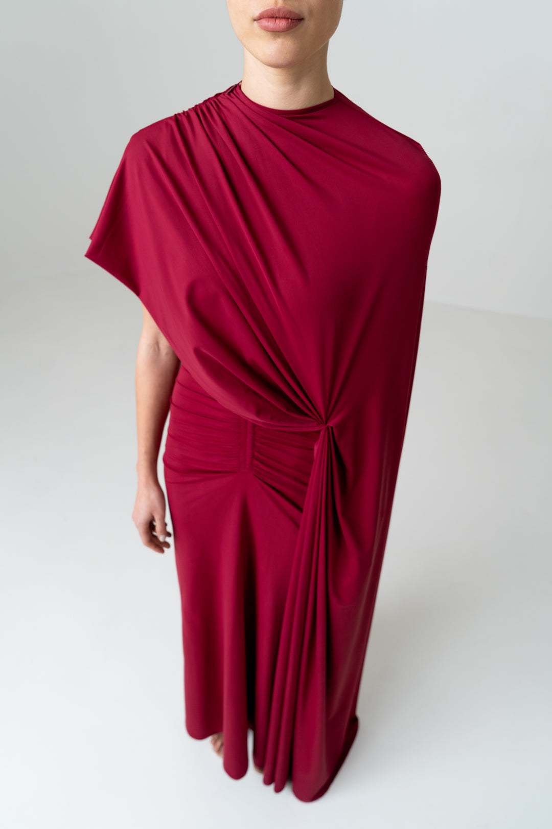 BRIGHT BERRY BODYCON DRESS WITH DRAPED SHAWL