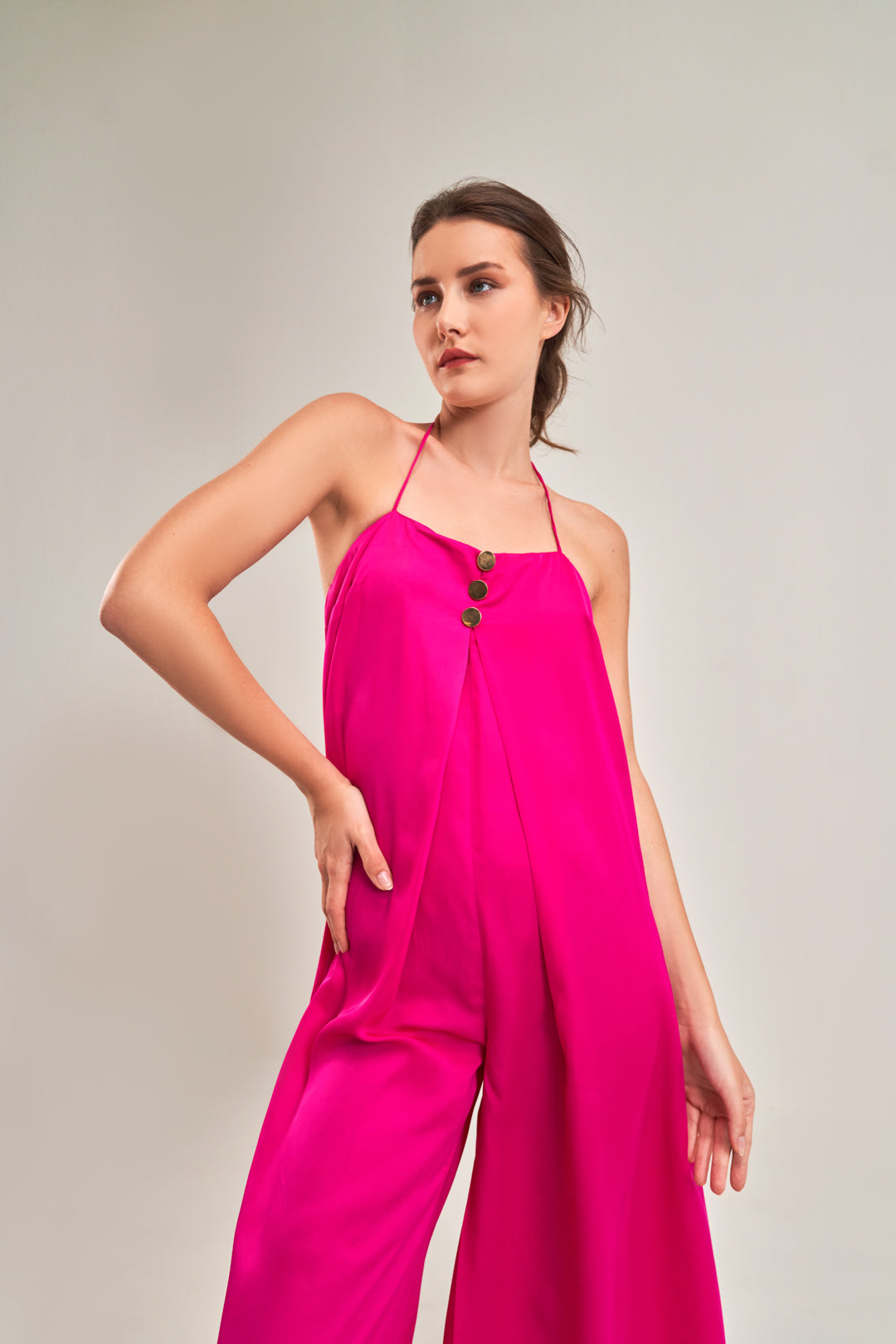 FUCHSIA PINK A-LINE HALTER NECK Jumpsuit