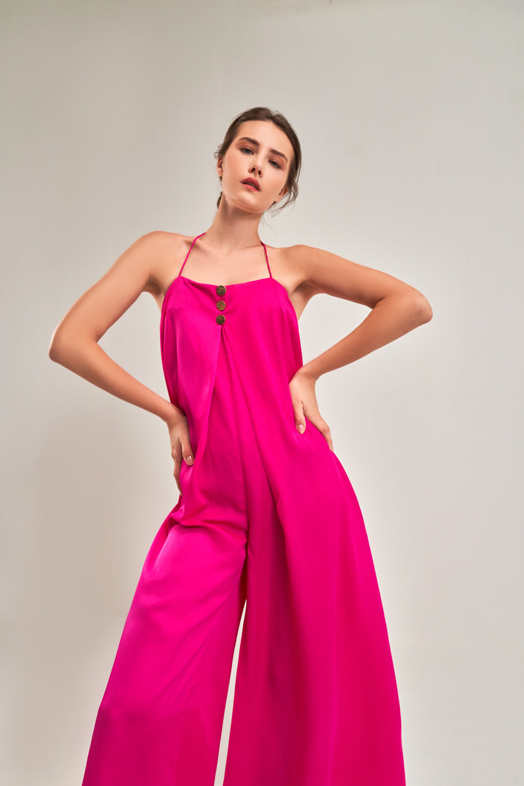 FUCHSIA PINK A-LINE HALTER NECK Jumpsuit