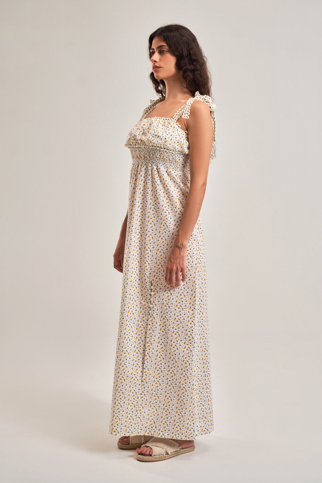 FLORAL EMPIRE SLIT A-LINE DRESS