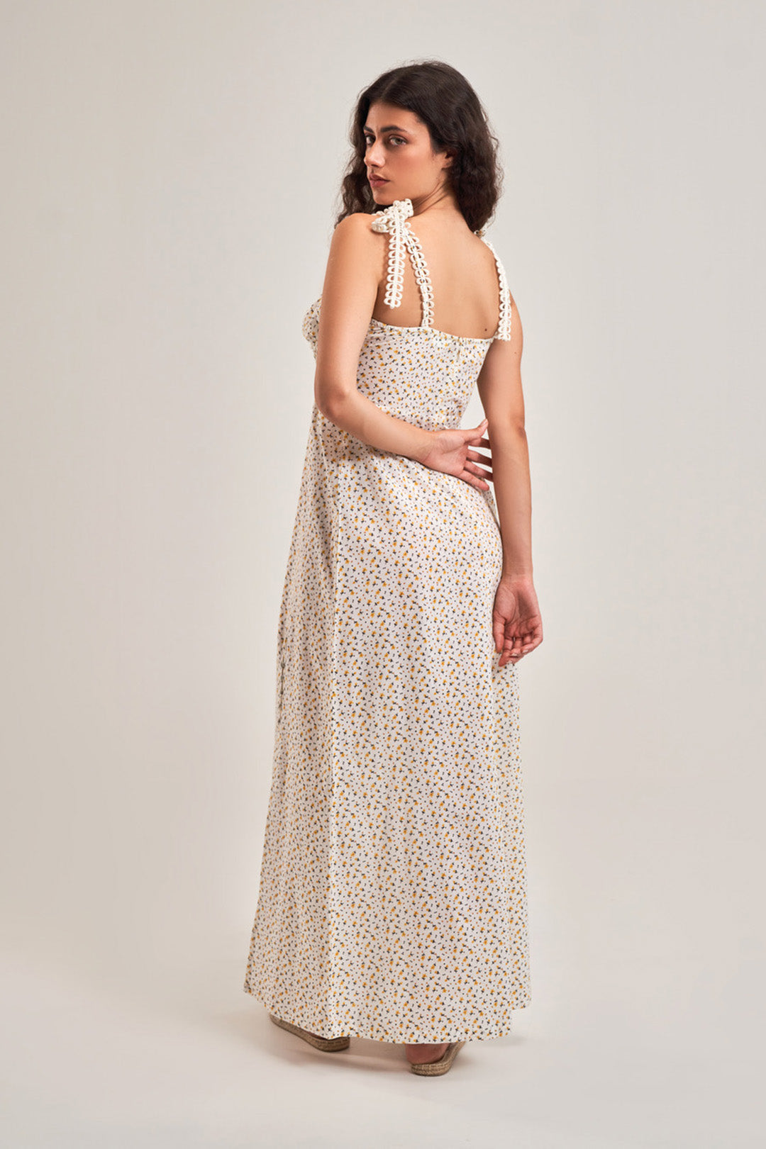 FLORAL EMPIRE SLIT A-LINE DRESS