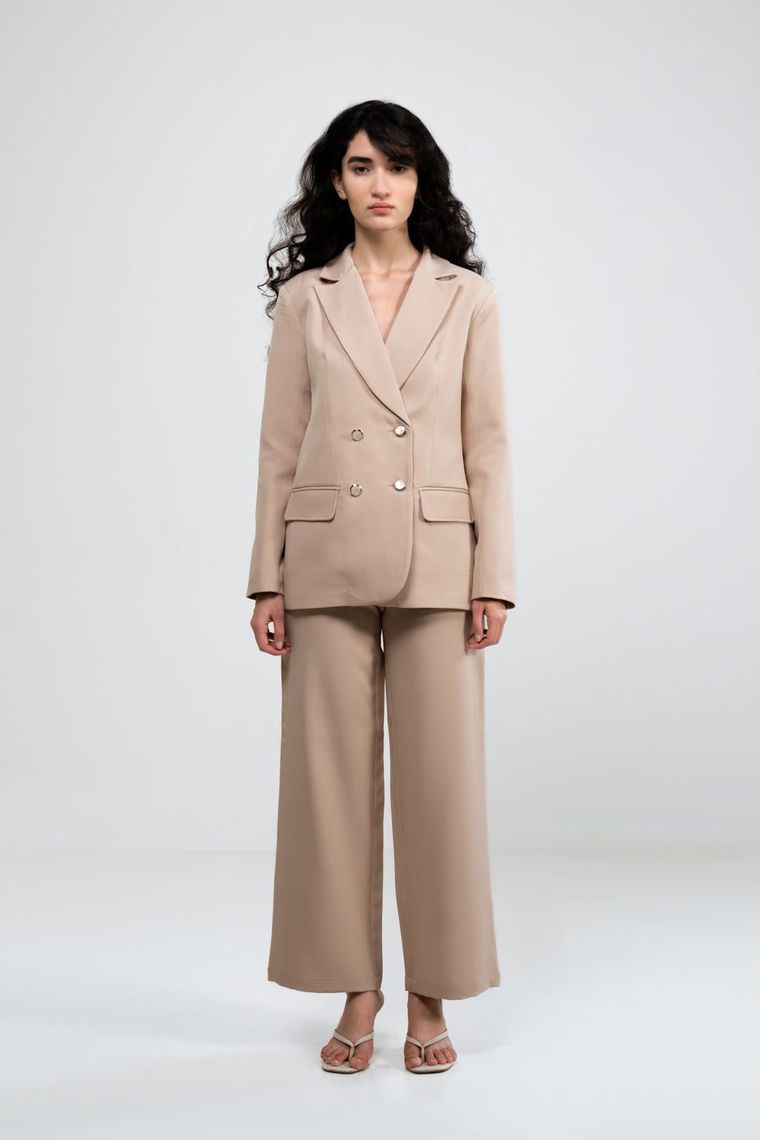 BEIGE OVERSIZED BLAZER AND RELAXED FIT PANT SUIT