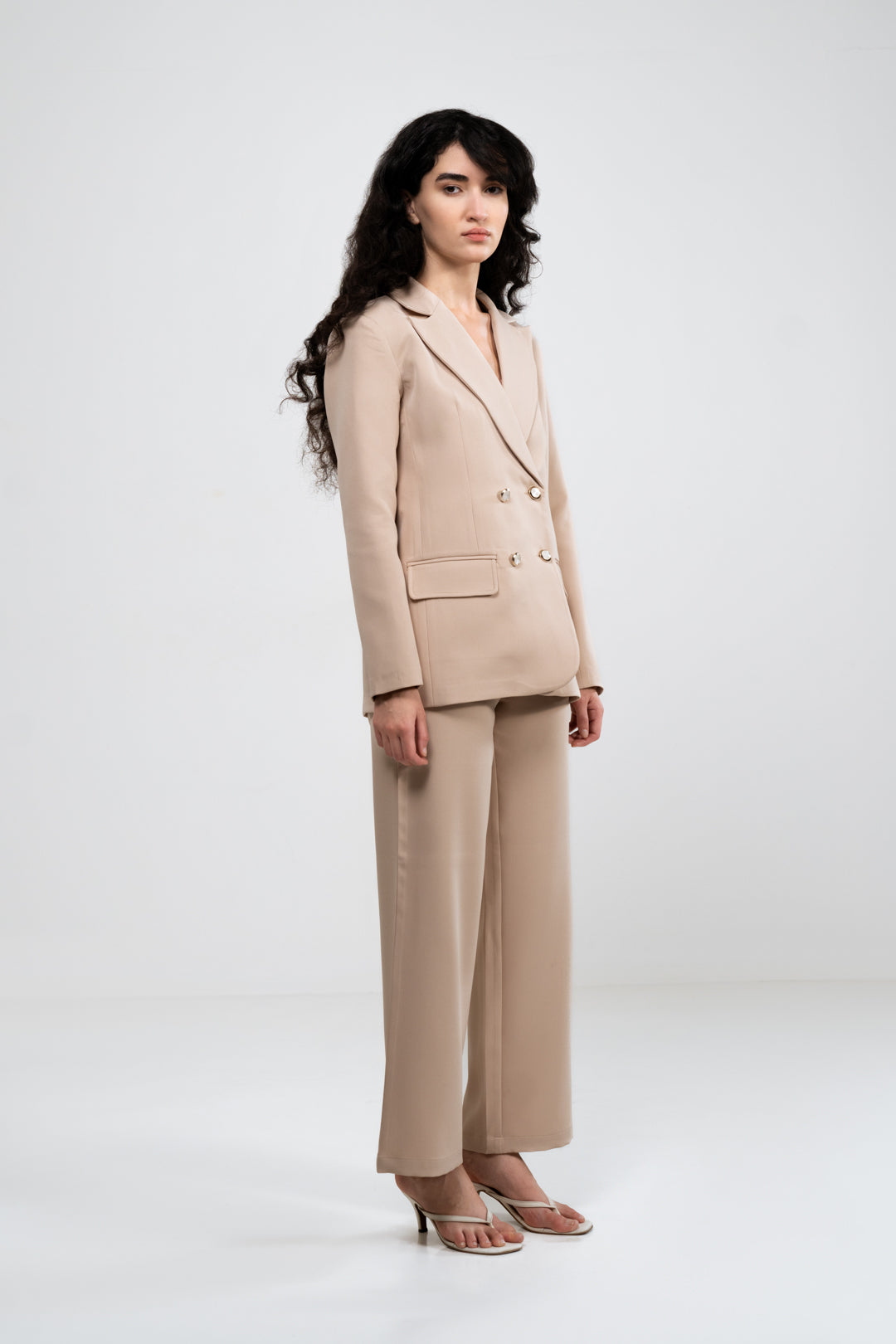 BEIGE OVERSIZED BLAZER AND RELAXED FIT PANT SUIT