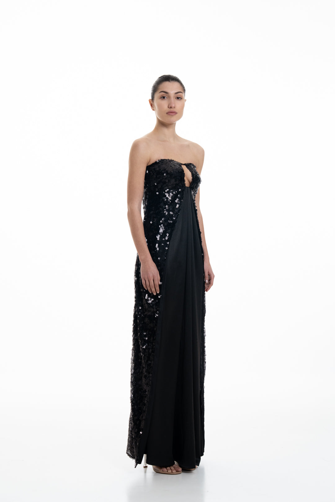 OVERLAPPED SEQUIN TUBE GOWN