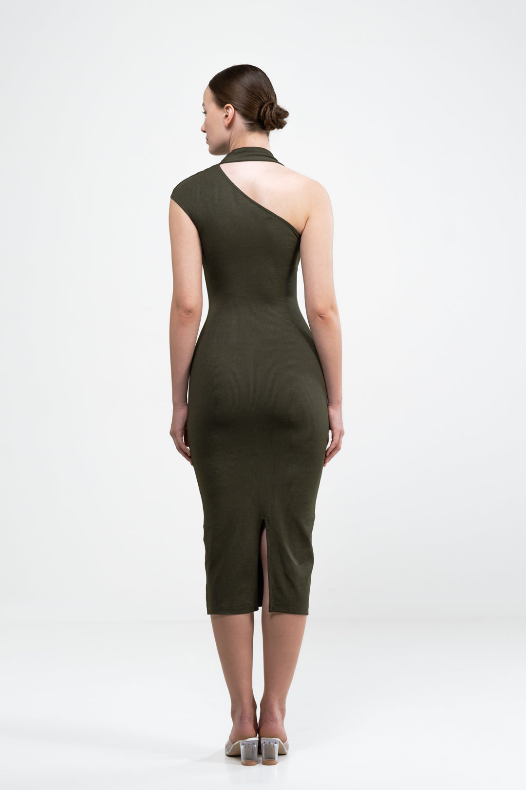 ASYMMETRICAL NECKLINE BODYCON DRESS