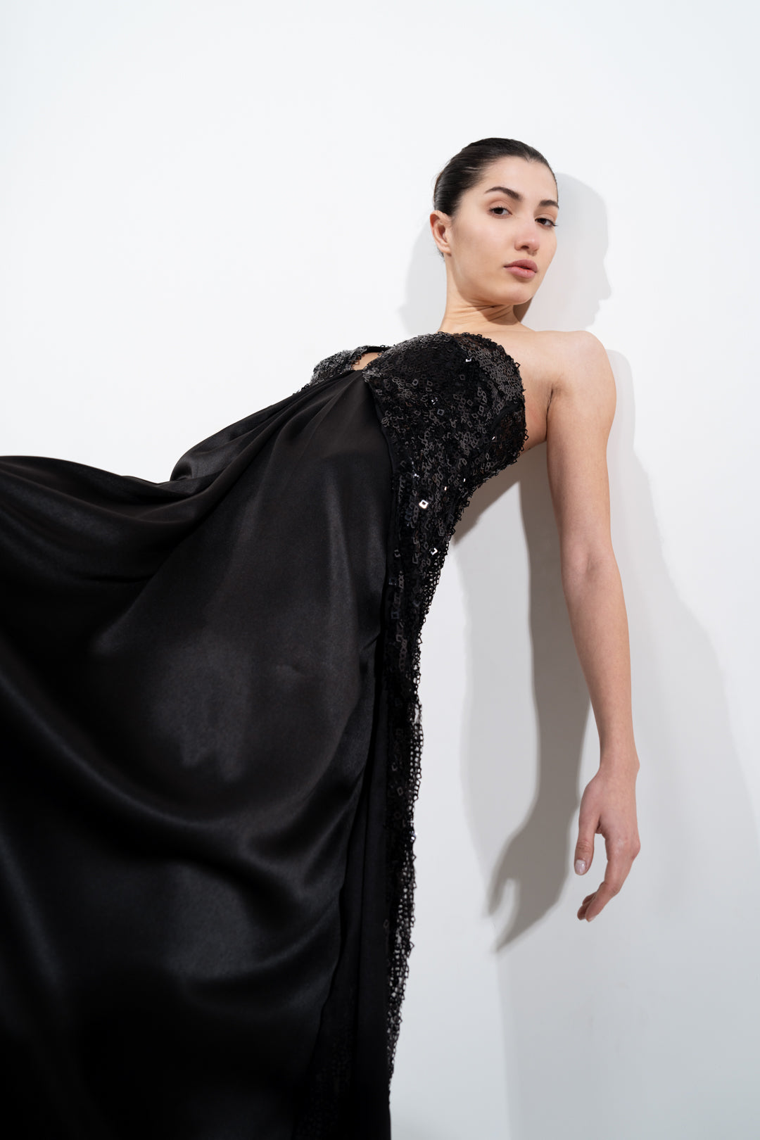 OVERLAPPED SEQUIN TUBE GOWN