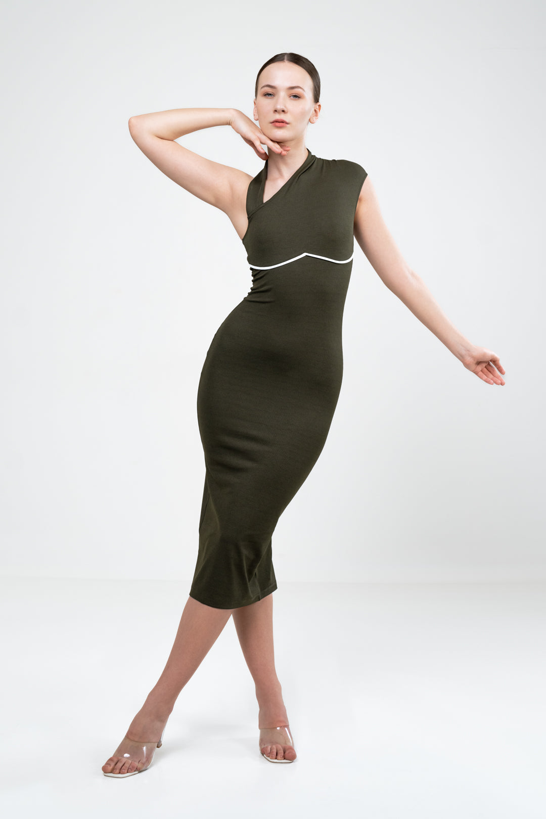 ASYMMETRICAL NECKLINE BODYCON DRESS