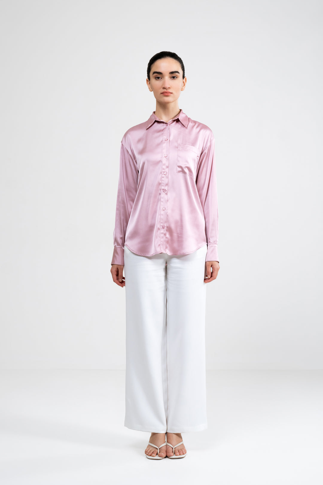 RELAXED FIT PINK SATIN SHIRT