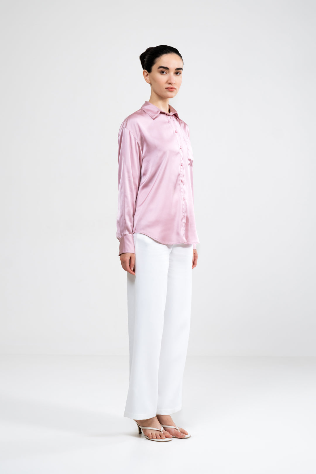 RELAXED FIT PINK SATIN SHIRT