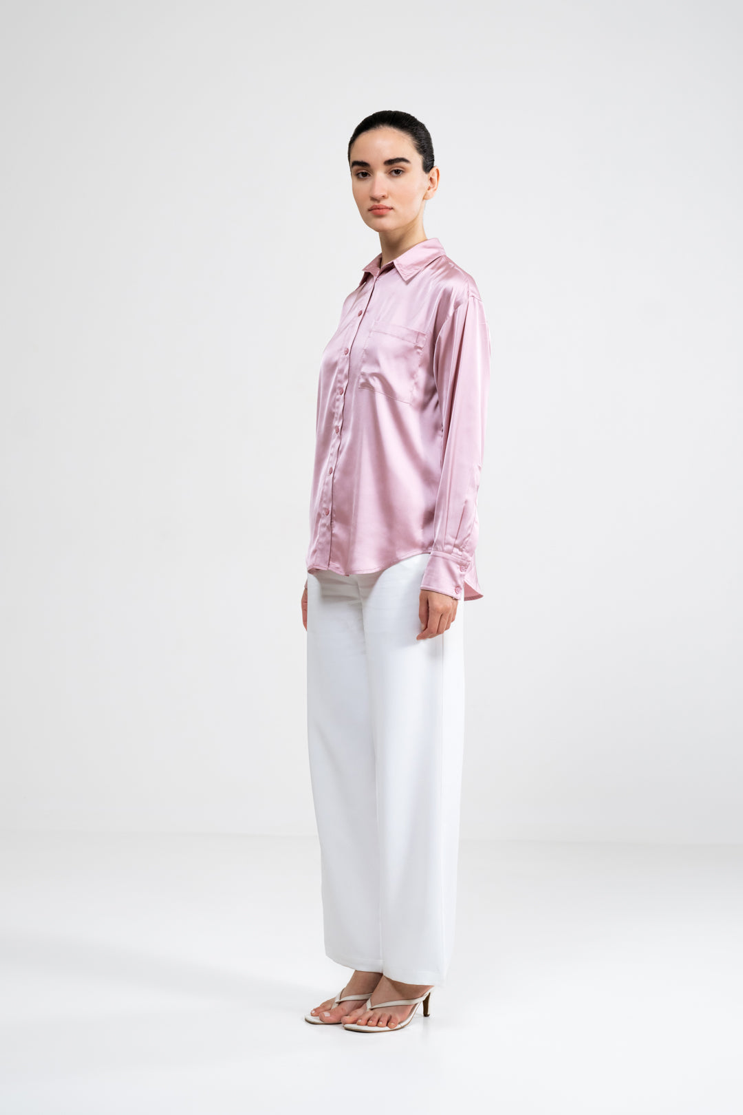 RELAXED FIT PINK SATIN SHIRT