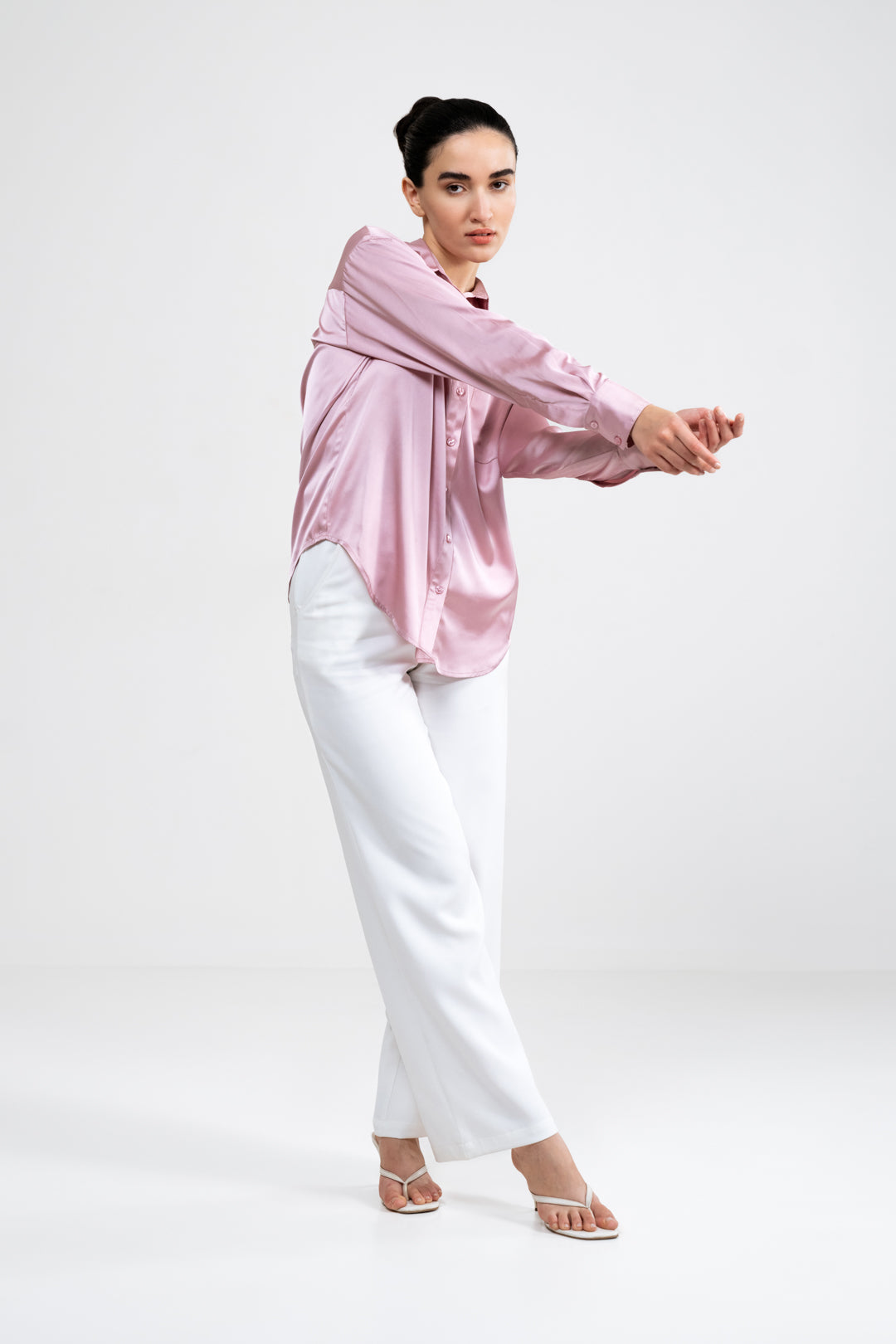 RELAXED FIT PINK SATIN SHIRT