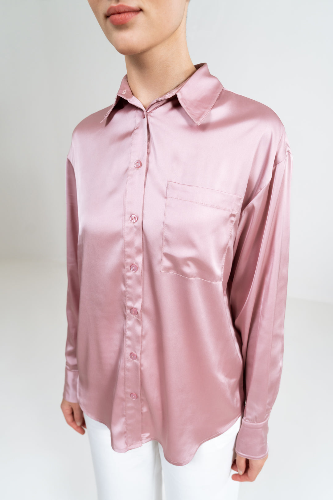 RELAXED FIT PINK SATIN SHIRT