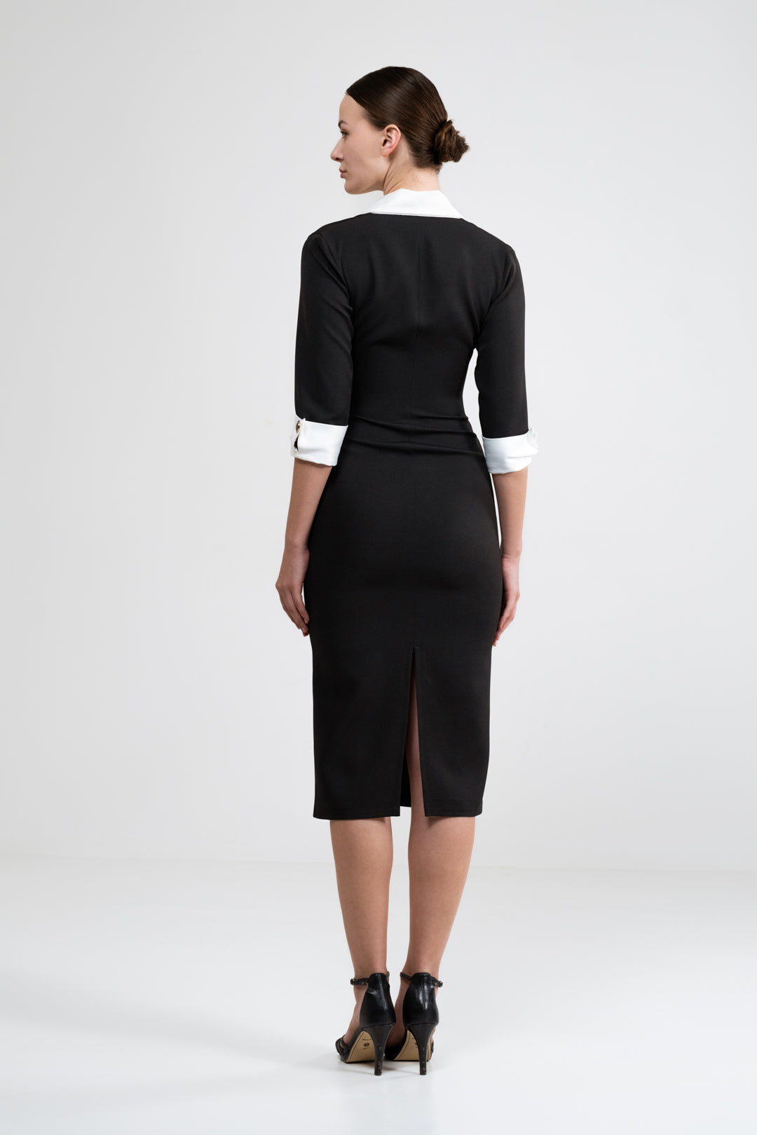 BLACK BODYCON DRESS WITH CONTRAST PANELLING