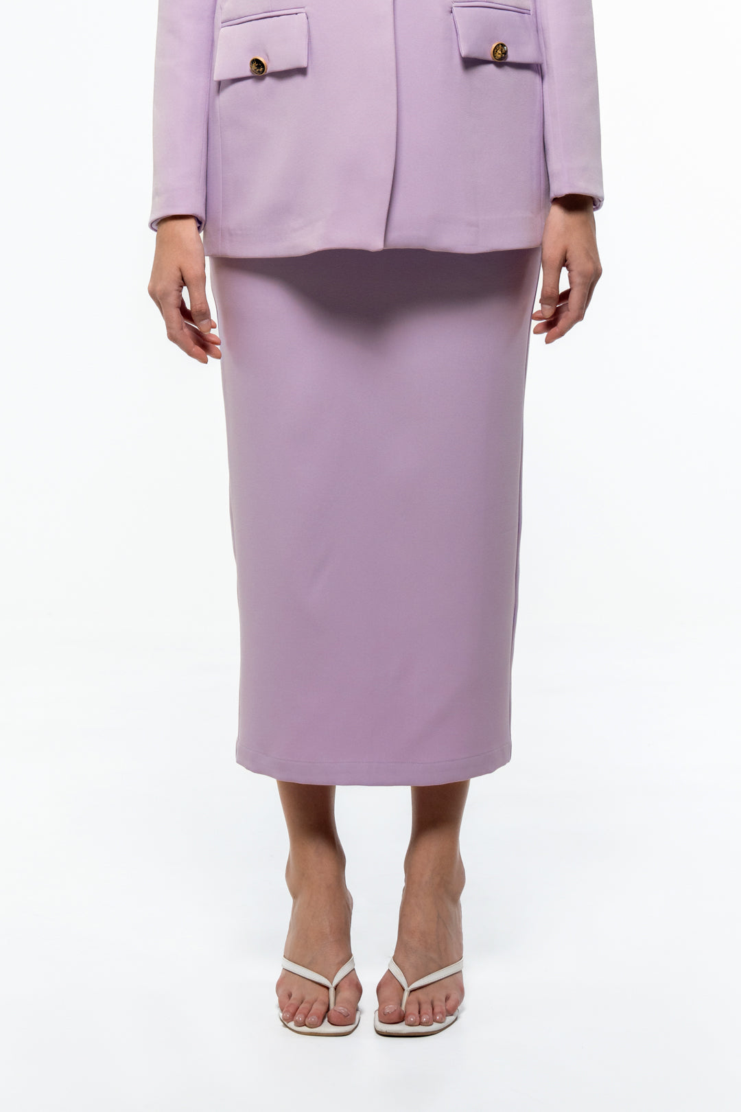 LAVENDER CALF LENGTH PENCIL SKIRT