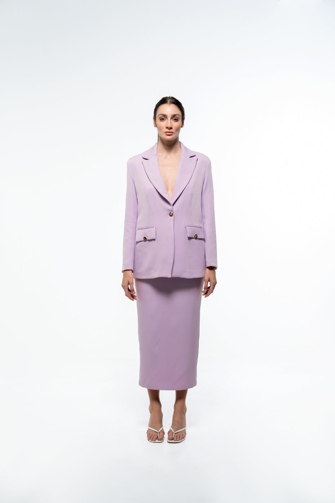 LAVENDER CALF LENGTH PENCIL SKIRT