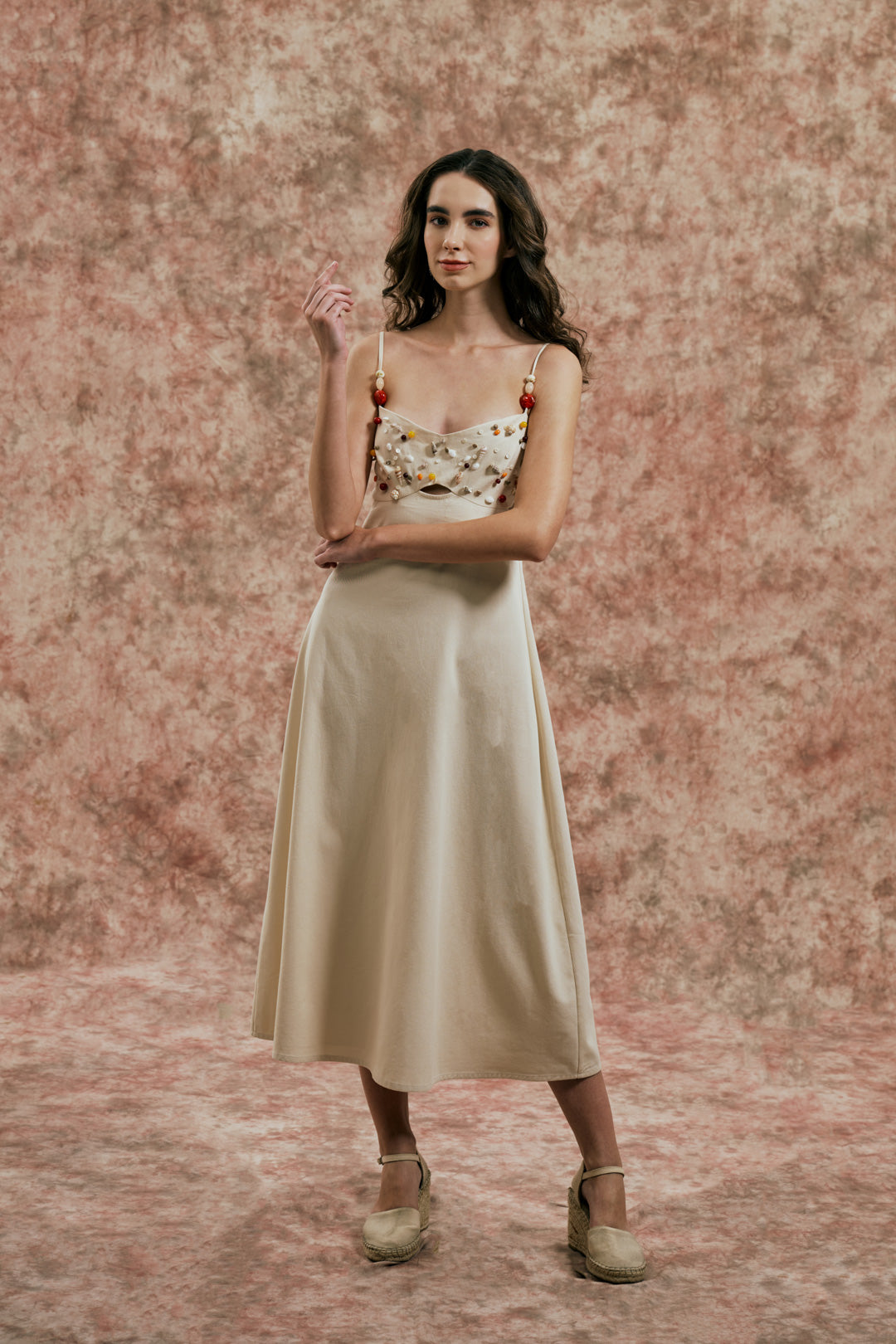IVORY DRESS WITH SEASHELL AND BEAD DETAIL