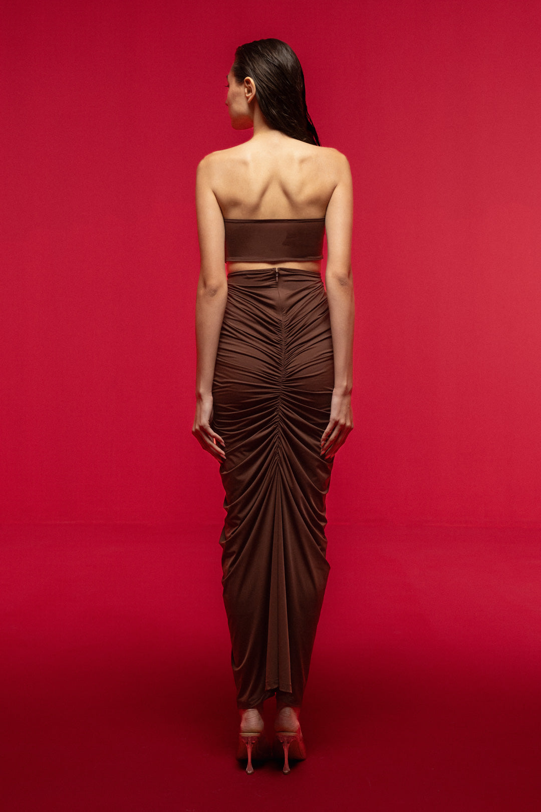 DRAPED BROWN MAXI DRESS WITH SIDE CUT-OUTS