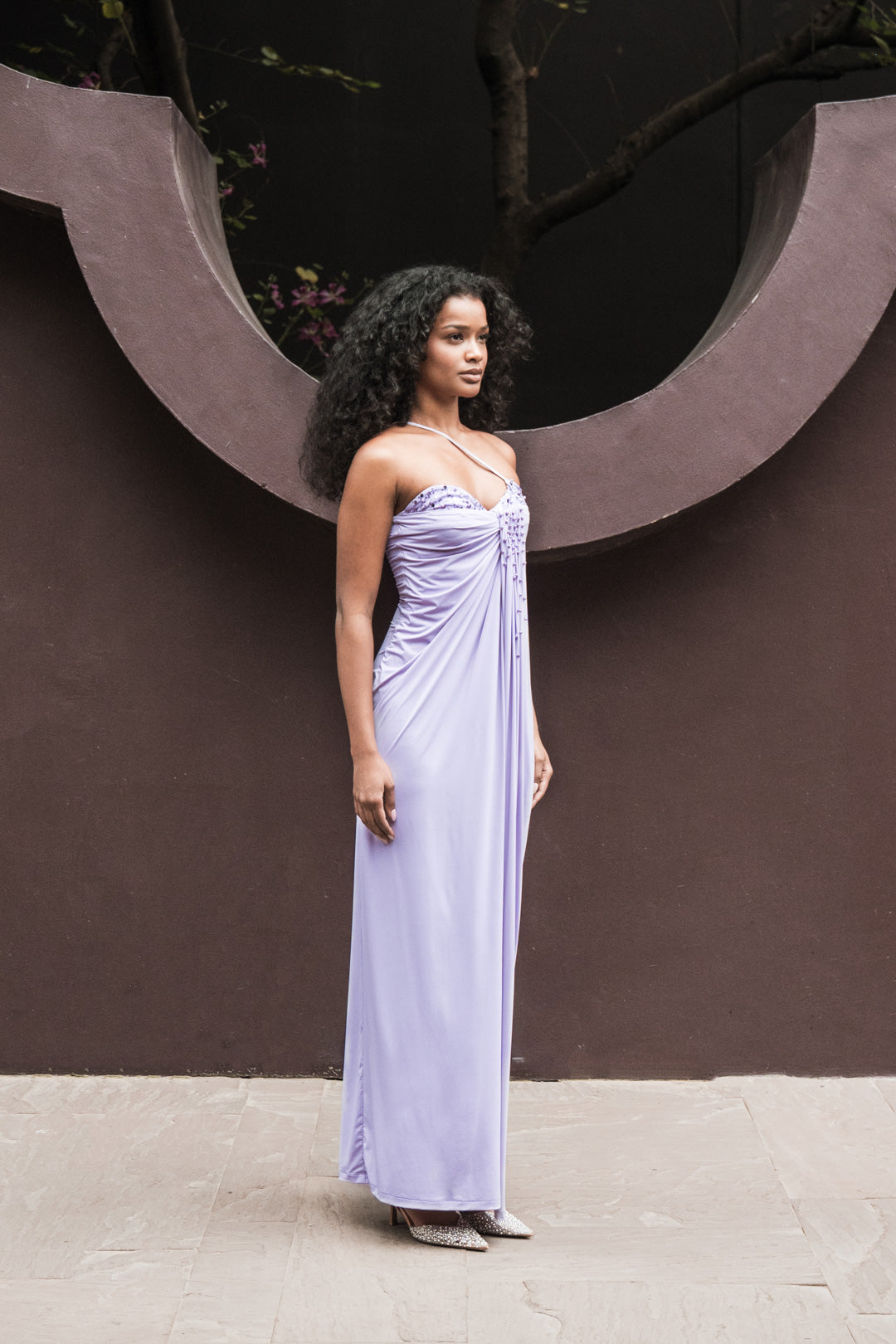 LILAC ONE-SHOULDER DRAPED GOWN