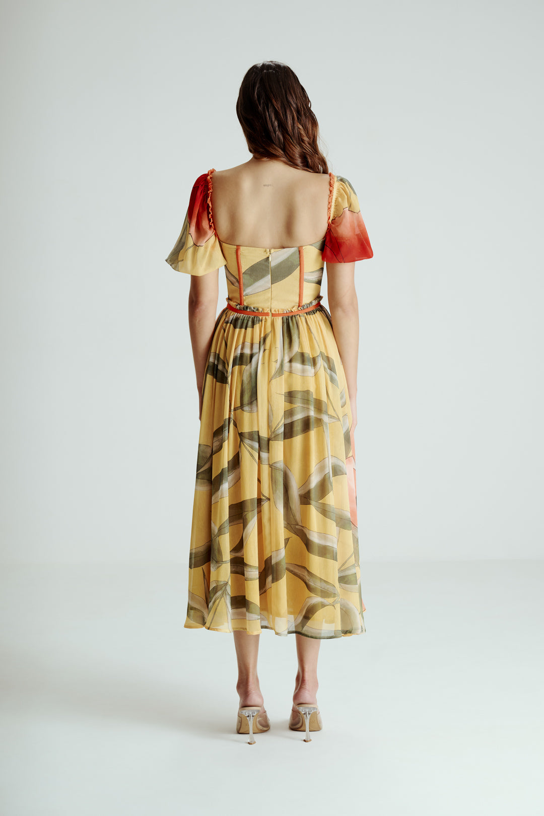 YELLOW PRINTED MIDI DRESS