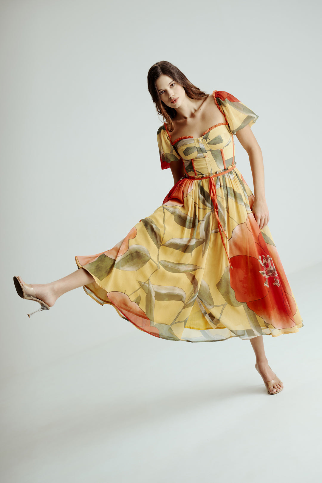 YELLOW PRINTED MIDI DRESS