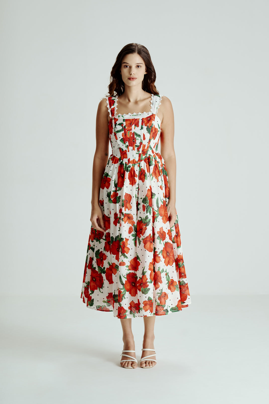 RED & WHITE FLORAL MIDI DRESS