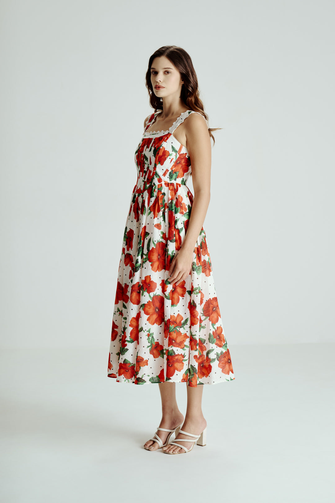 RED & WHITE FLORAL MIDI DRESS