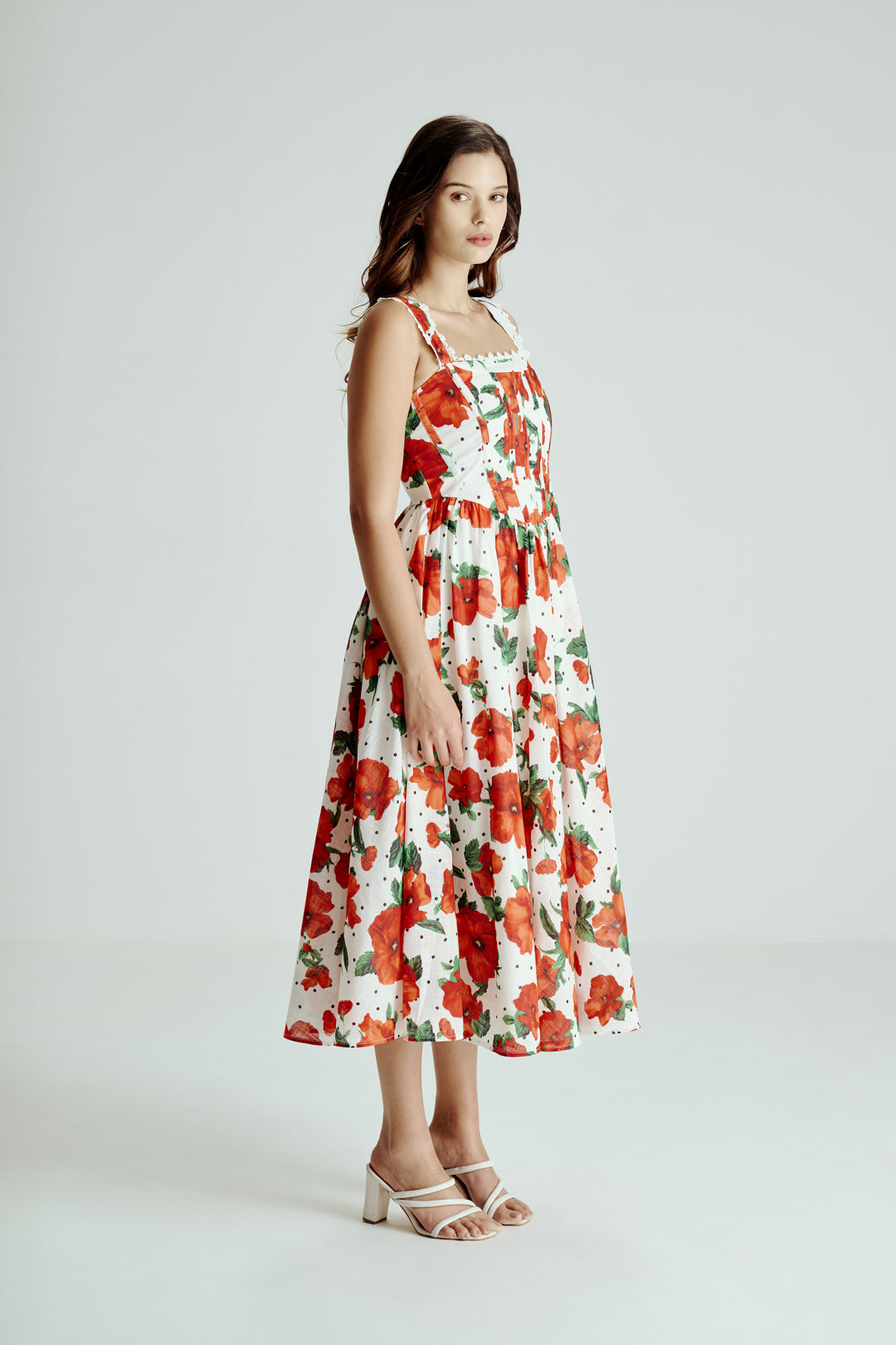 RED & WHITE FLORAL MIDI DRESS