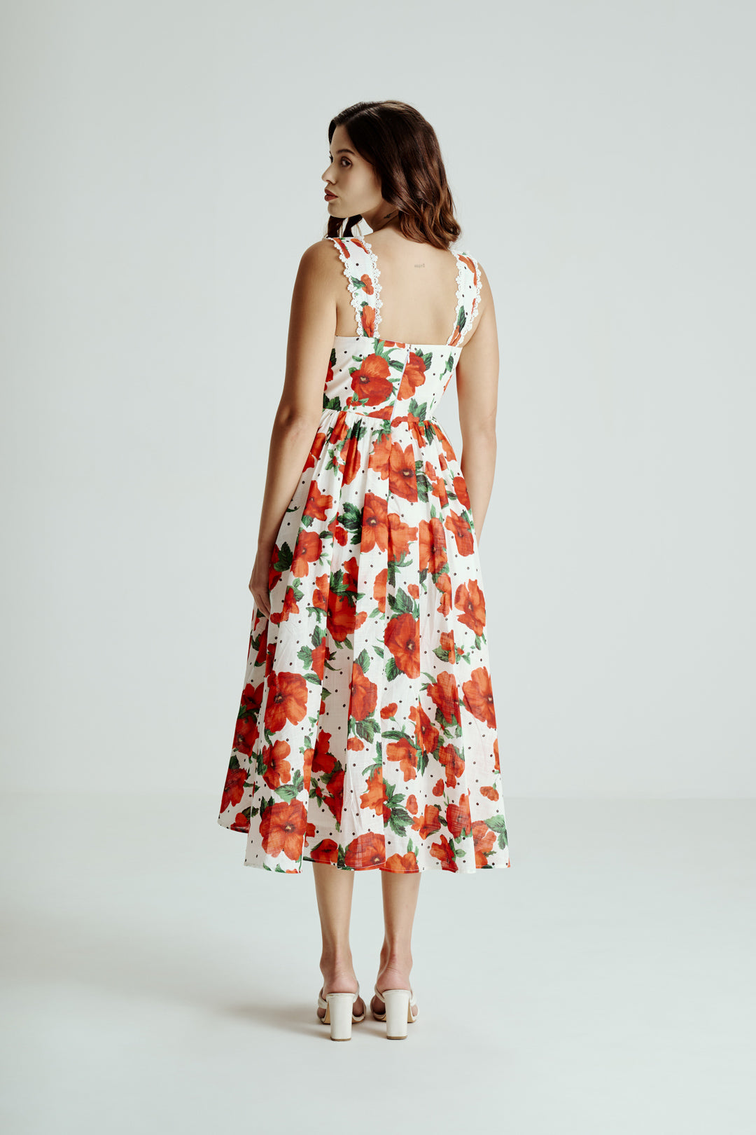 RED & WHITE FLORAL MIDI DRESS