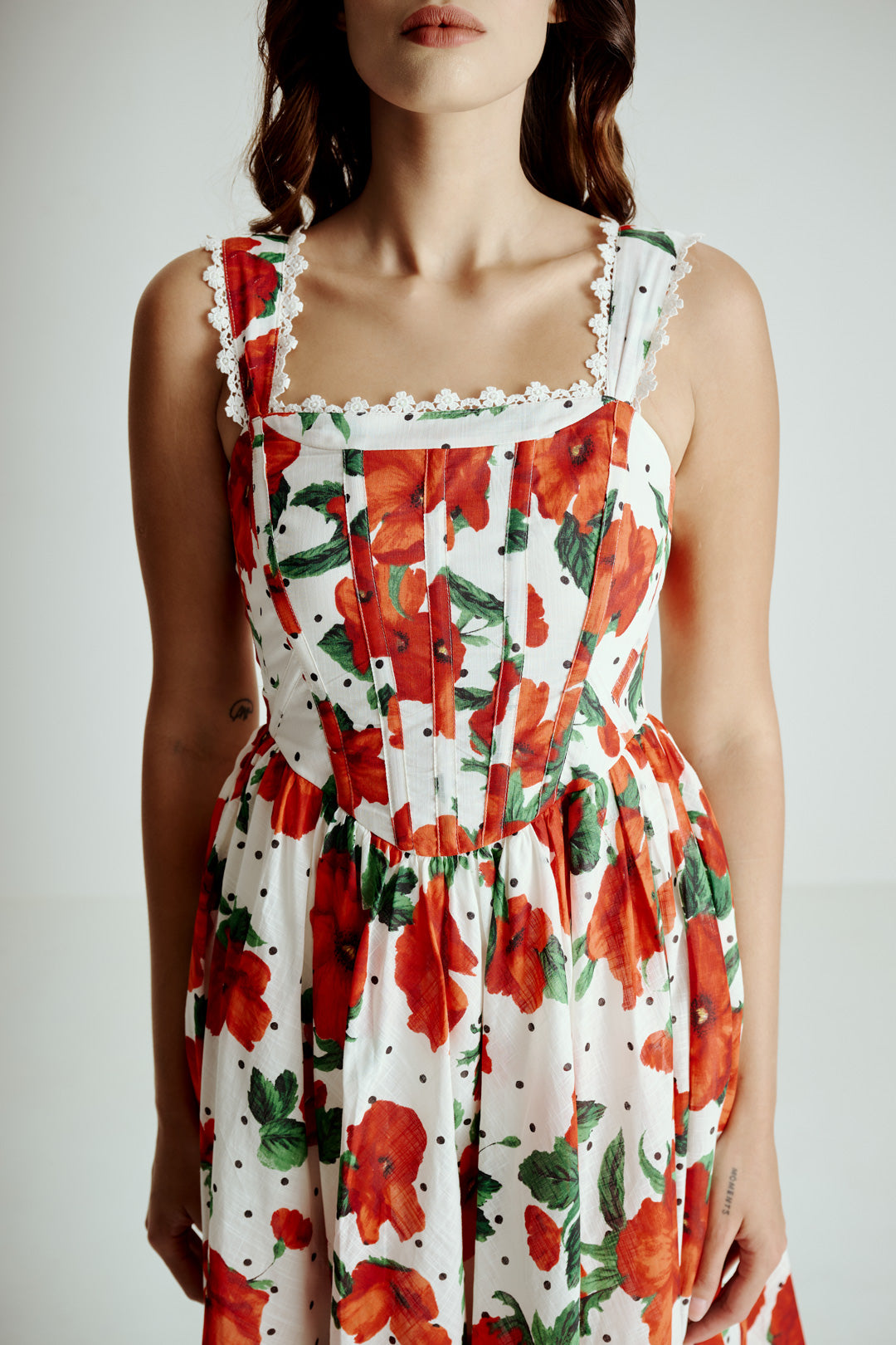 RED & WHITE FLORAL MIDI DRESS